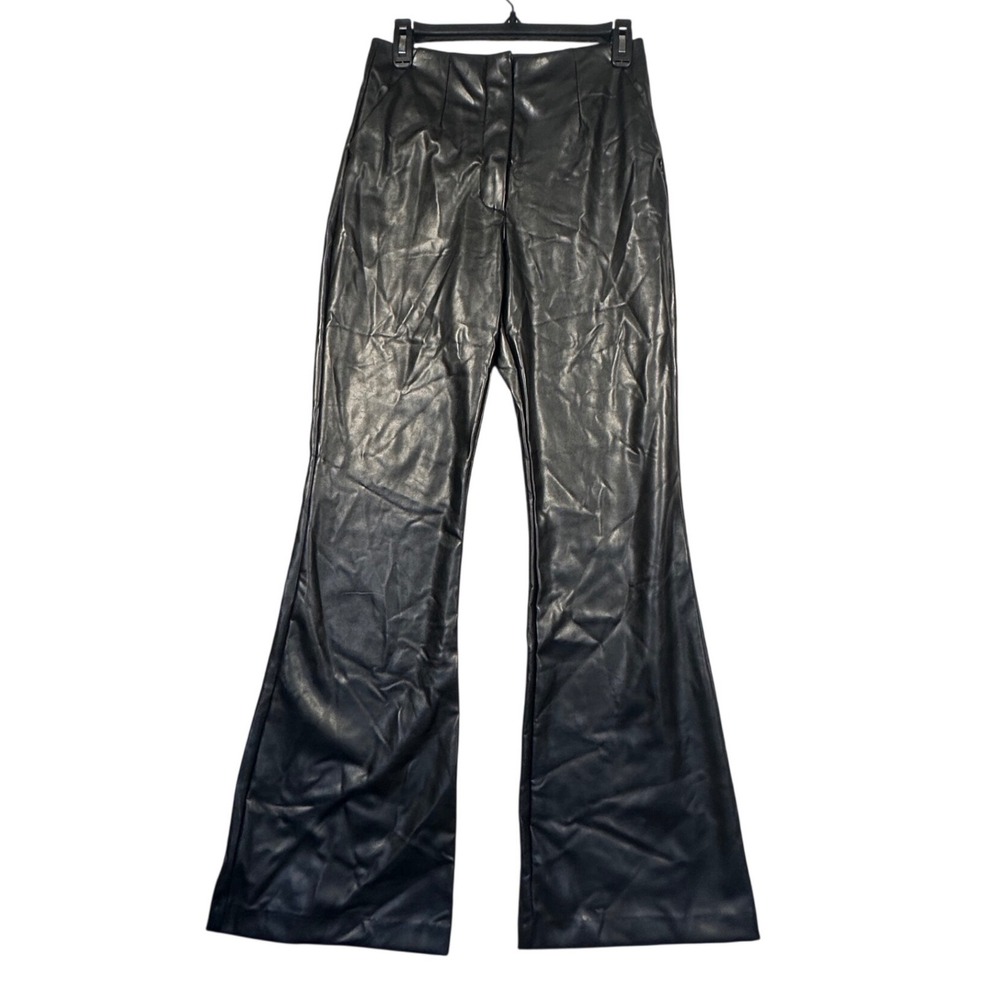 Abercrombie & Fitch High Rise Flare Pants Womens 4 Black Vegan Faux Leather A&F